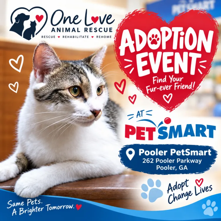Poster for One Love Animal Rescue Adoption Event – Pooler Petsmart