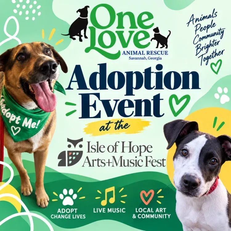 Poster for One Love Adoption Event At Isle Of Hope Arts & Music Fest